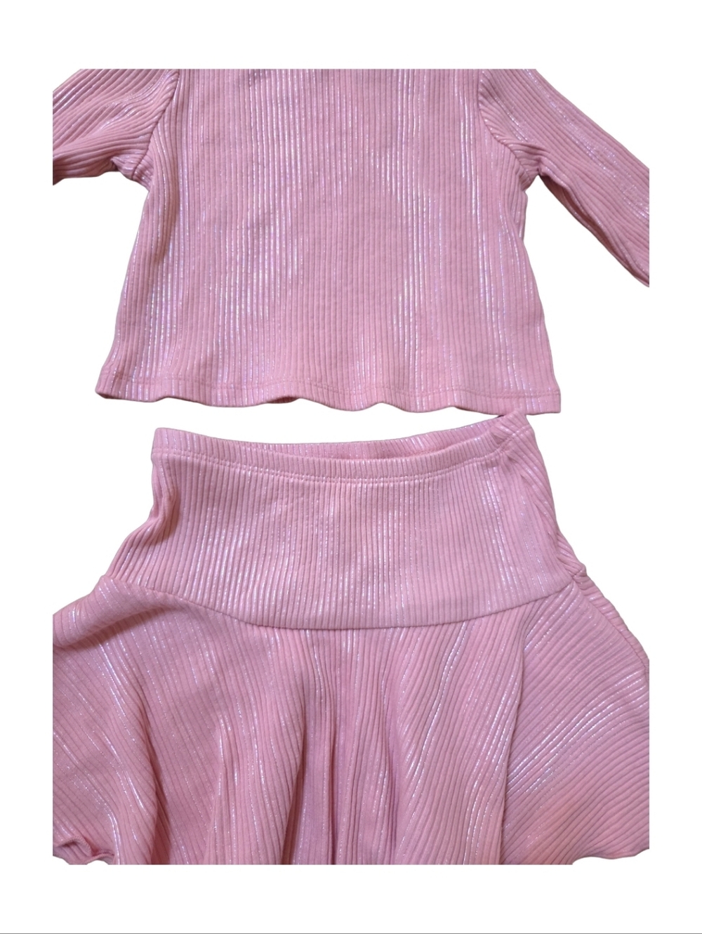 đź’– H&M Shimmery Pink 2-Piece Set | Flare Sleeve Top + Skirt | 2T (Fits 3T) NWOT - Picture 10 of 13